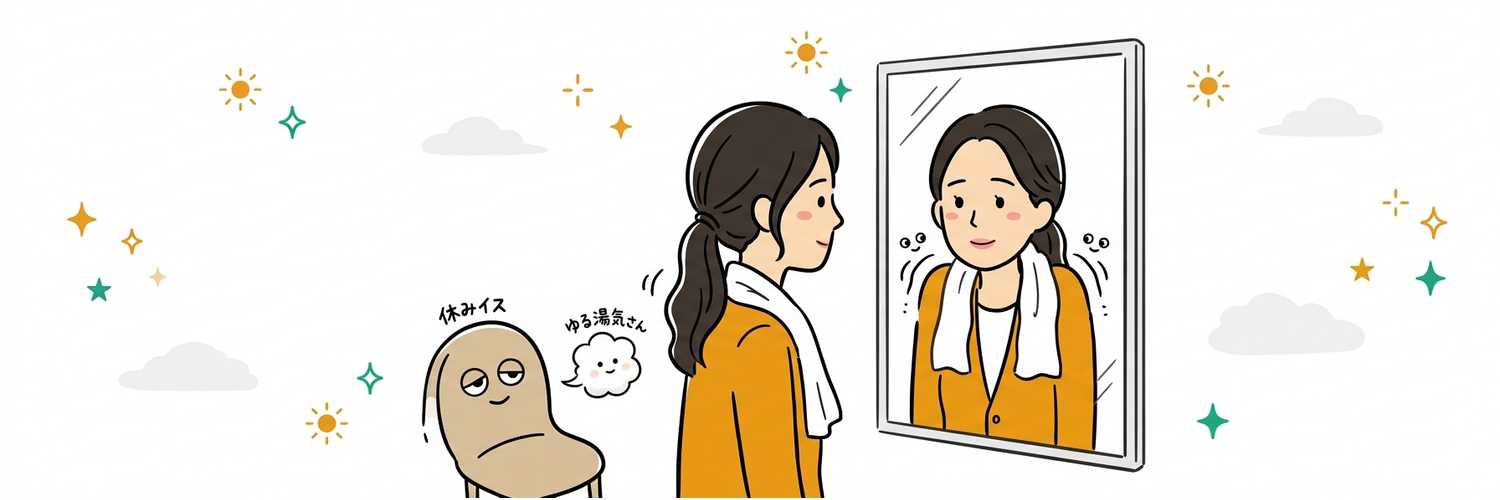 移乗のあと、鏡の中で肩が耳の近くまで上がっている場面