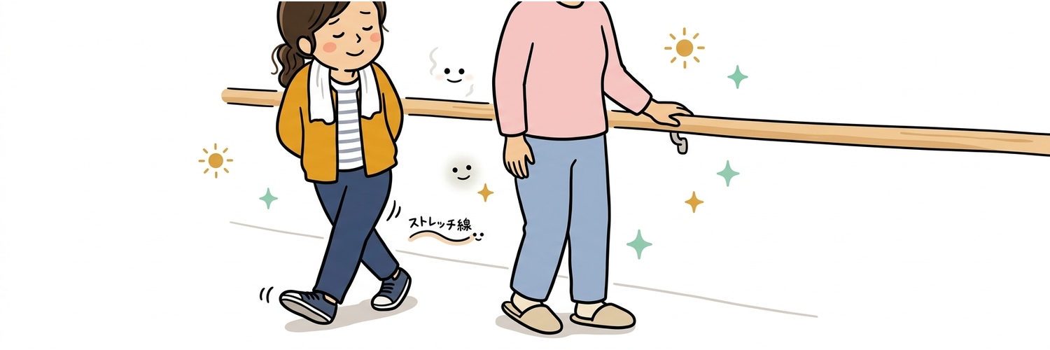 廊下で横向きに立つ女性のつま先