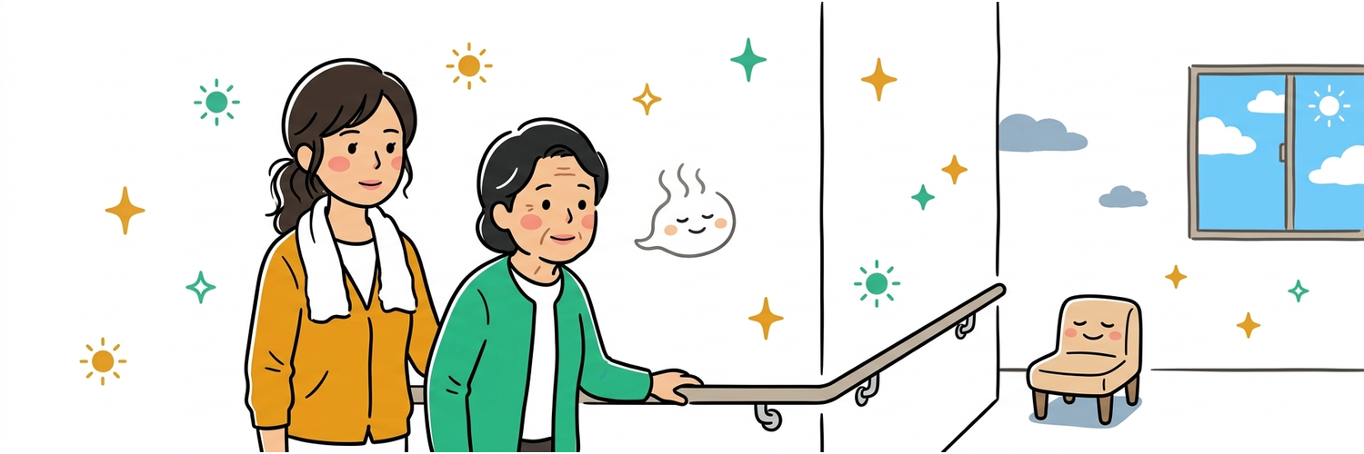 廊下の曲がり角で立ち止まり声をかける二人