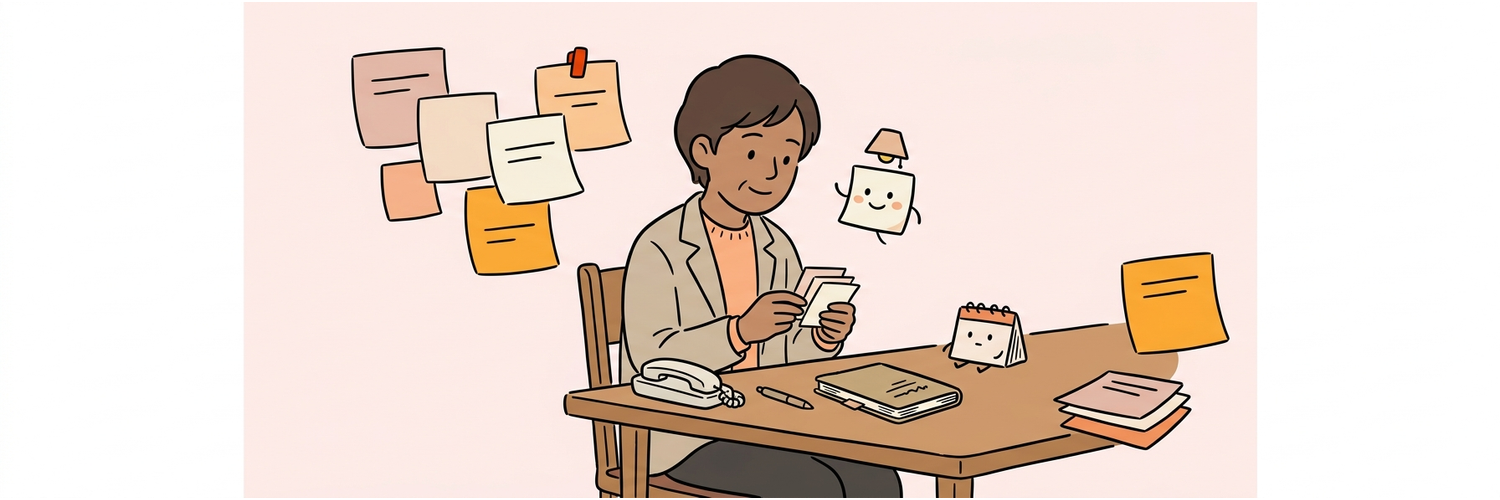 電話を終えてほっとした様子で手元のメモを見る家族