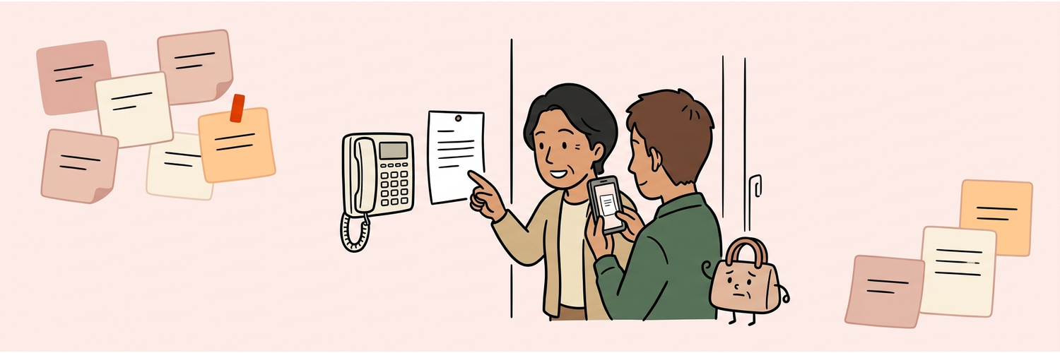電話の横の紙を指さして弟に渡す場面