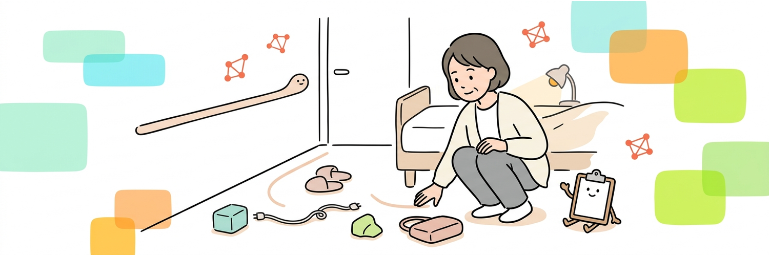 夜の居室を床から見たら、転倒のヒヤリは動線にあった話