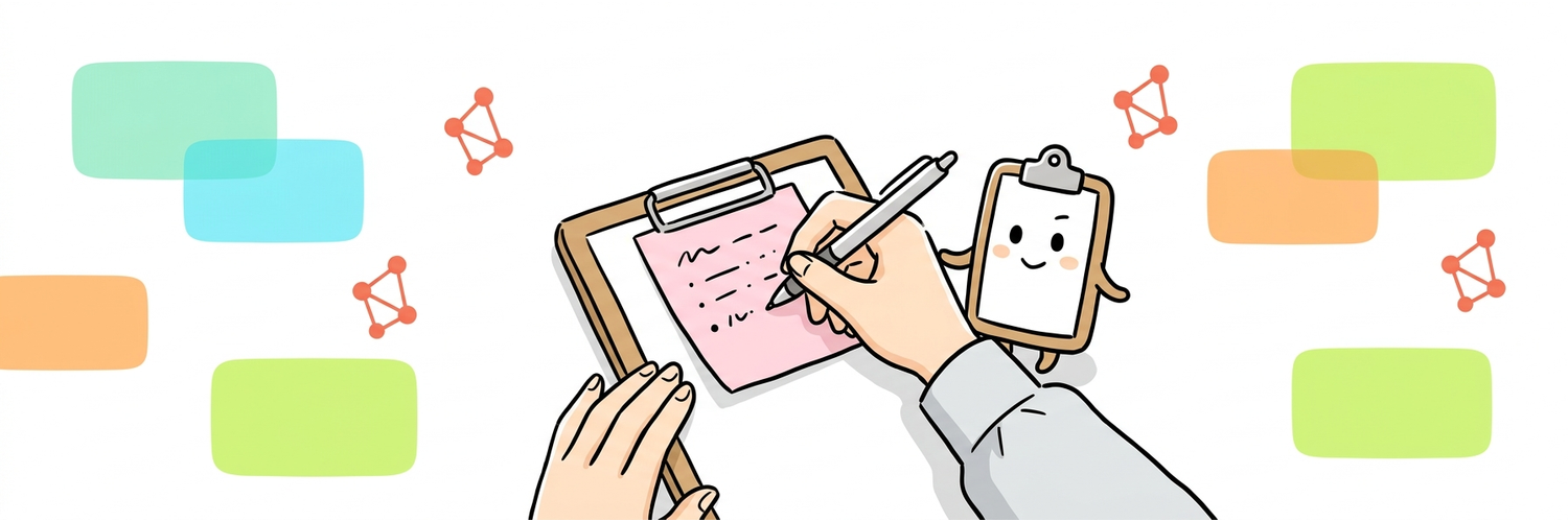付箋に4項目だけ書き込む手元