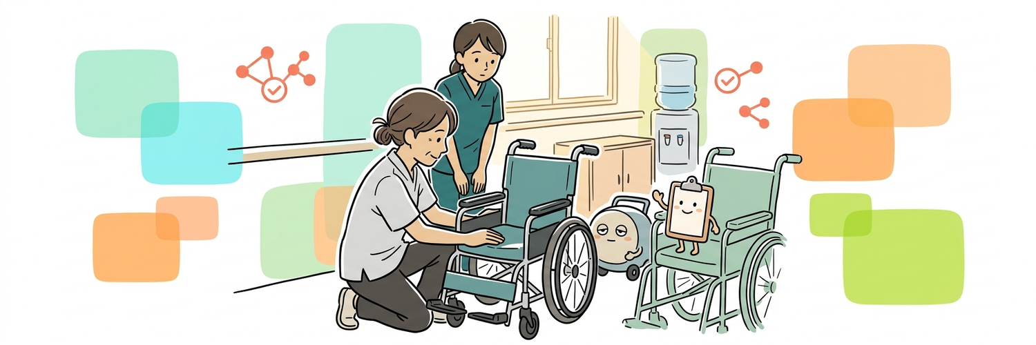 車椅子の座面を軽く手のひらで押して確認する場面
